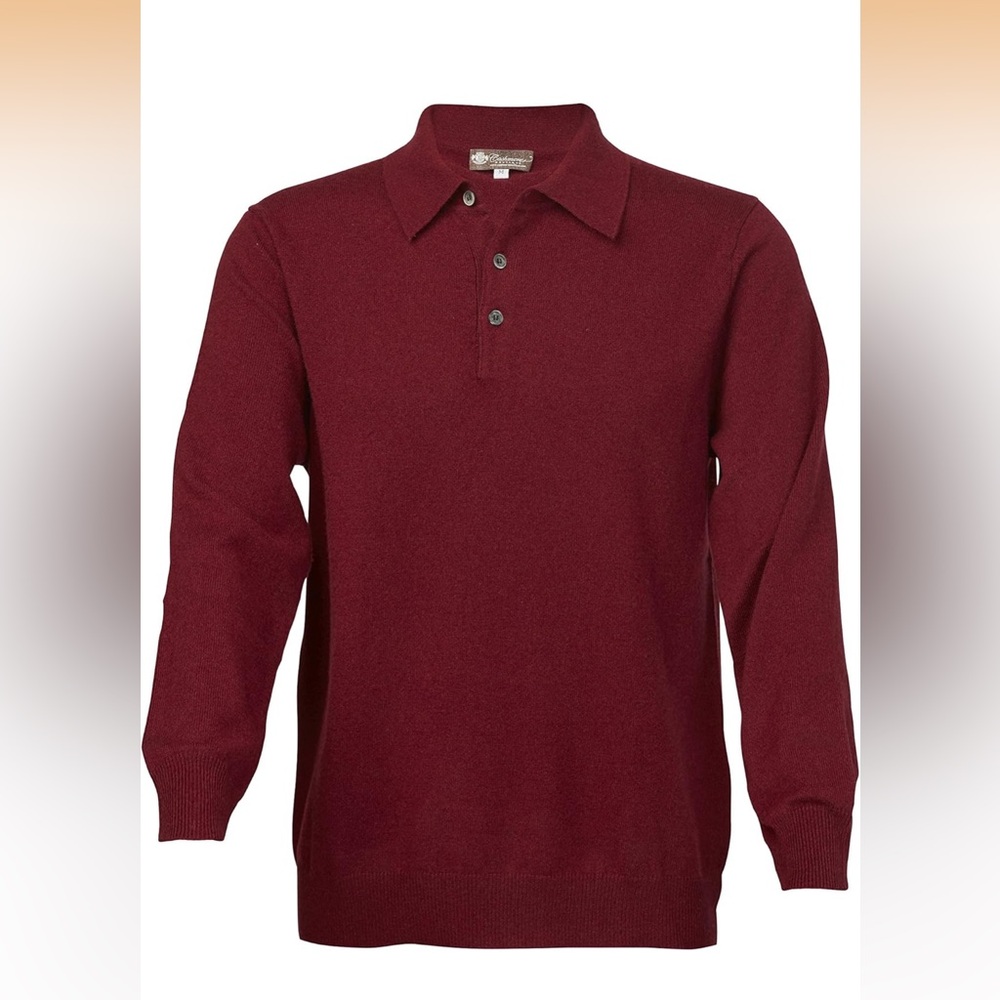 Men's Pure Cashmere Polo Sweater Cashmere Boutique In Burgundy Size XL V Neck